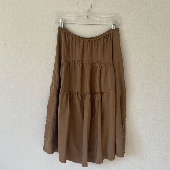 Vince Neutral Brown Tiered Silk Skirt - Picture 1 of 9